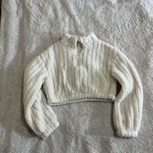 SHEIN Kids Cream Ribbed Sherpa Quarter-Zip - Cropped Fuzzy Pullover